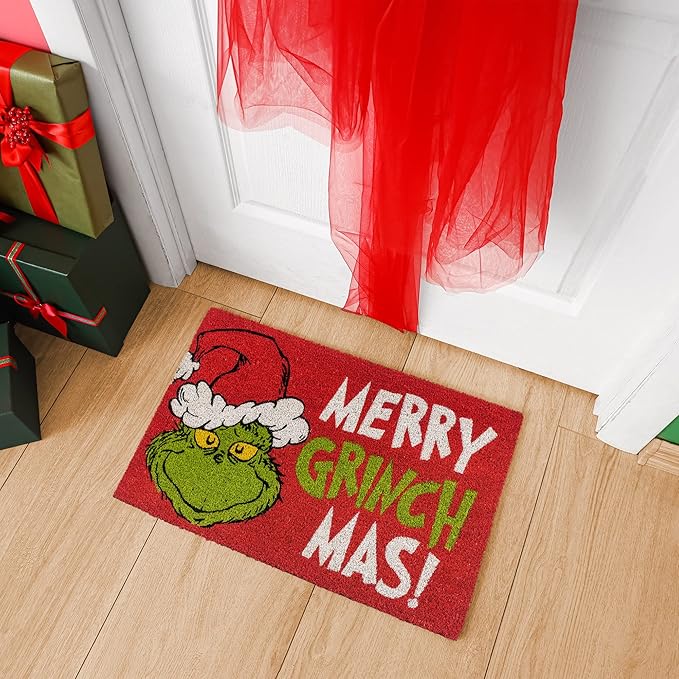 Gertmenian Disney Mickey Mouse Doormat Rug Retro Front Door Coir Mat Home Indoor Outdoor Entryway Carpet, 2-Pack 20x34, The Grinch Welcome/Merry Grinchmas-HomvellaHome