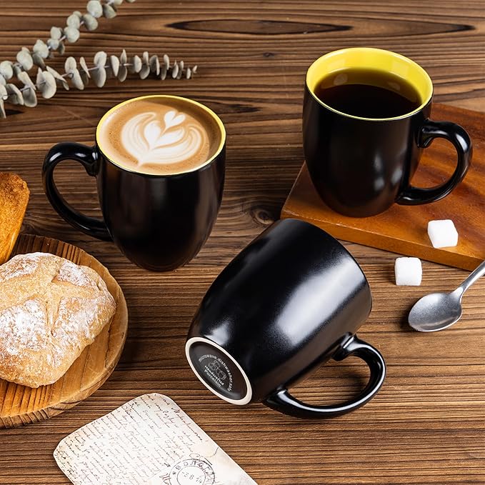 GBHOME 16oz Coffee Mugs Set of 6, Large Ceramic Coffee Mugs for Man, Woman, Dad, Mom, Modern Coffee Mugs Set with handle for Tea/Latte/Cappuccino/Milk/Cocoa. Dishwasher&Microwave Safe,Yellow-HomvellaHome