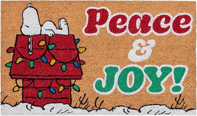 Gertmenian Peanuts Snoopy Coir Doormat - 2x3 Welcome Mat (2-Pack), Ideal for High Traffic Areas in Front Door, Garage, Entryway - Peace & Joy, 80023-HomvellaHome