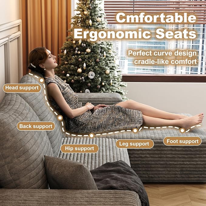 108" Sectional Couches for Living Room Modern Modular Sofa with L-Shape Couchs Upholstered Boneless Couch Deep Seat Sectional Couch with Chaise (Grey, Right Facing Chaise+2Seaters)-HomvellaHome