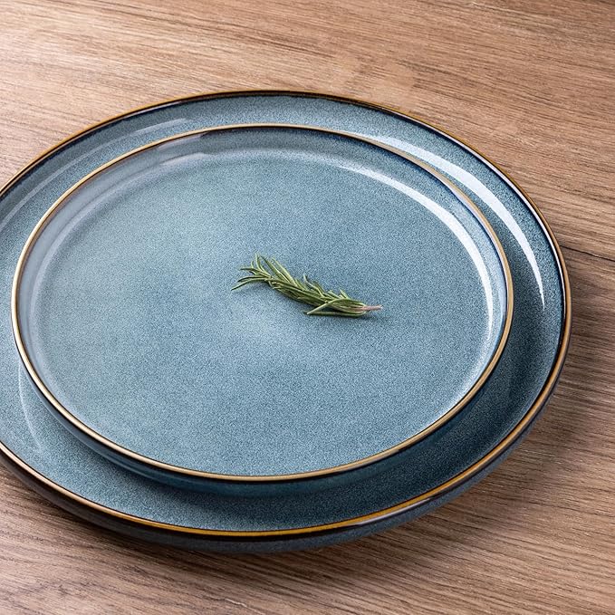 GBHOME Ceramic Dinnerware Sets for 6, 18 Pieces Stoneware Plates and Bowls Sets, Scratch Resistant Dishes, Dishwasher & Microwave Safe, Space Blue-HomvellaHome