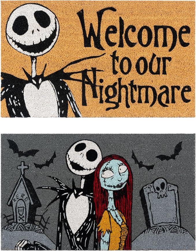Gertmenian Nightmare Before Christmas Coir Doormat - 2x3 Welcome Mat (2-Pack), Ideal for High Traffic Areas in Front Door, Garage, Entryway - Welcome Nightmare/Jack & Sally, 80005-HomvellaHome