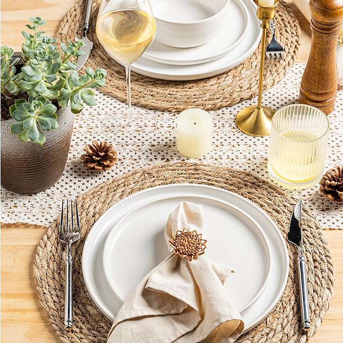 GBHOME Ceramic Dinnerware Sets for 4, 12 Pieces Stoneware Plates and Bowls Sets, Reactive Glaze Dishes -Scratch Resistant, Dishwasher&Microwave Safe-Star White-HomvellaHome