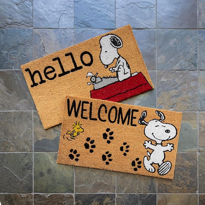 Gertmenian Peanuts Snoopy Coir Doormat - 2x3 Welcome Mat (2-Pack), Ideal for High Traffic Areas in Front Door, Garage, Entryway - Welcome, 80022-HomvellaHome