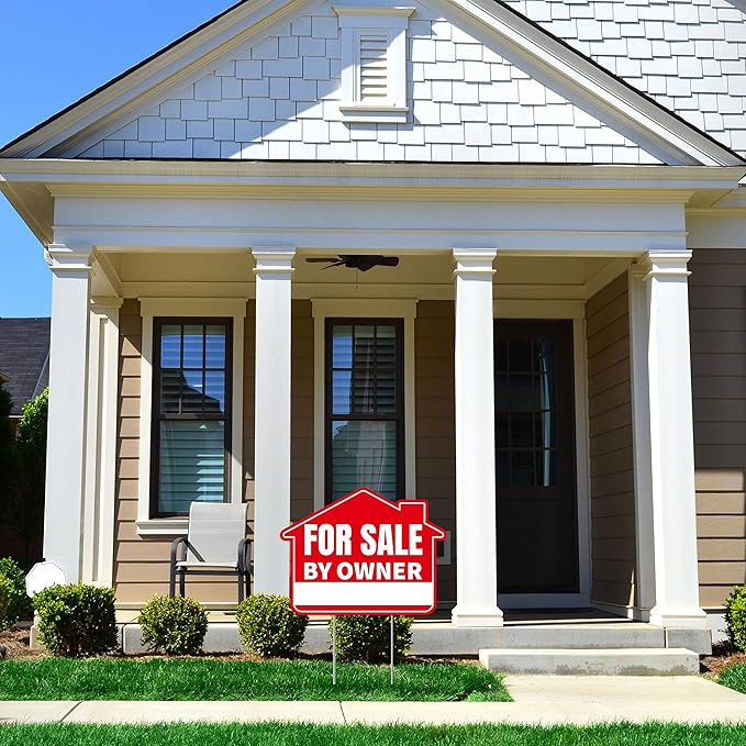 1PC For Sale By Owner Sign with Stakes, 17 Inches by 13 Inches - Double Sided Signs - Corrugated Plastic - FSBO Yard Sign for Home House Real Estate-HomvellaHome