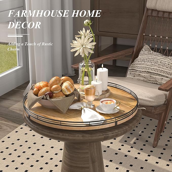 18" Lazy Susan Oak Wood Turntable Organizer for Cabinet, Farmhouse Round Wooden Large Lazy Susan Organization and Storage for Dining Table, Pantry, Kitchen, Countertop, Cupboard, Home Decor-HomvellaHome