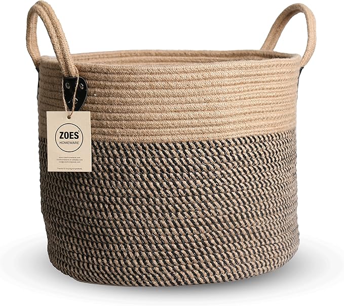 14"x12" Natural Jute Rope Woven Storage Basket with Handles for Plant, Blankets,Toys,Clothes,Shoes - Living Room Home Decor,Multifunctional Basket for Organizer,Picnic,Artificial Tree-HomvellaHome