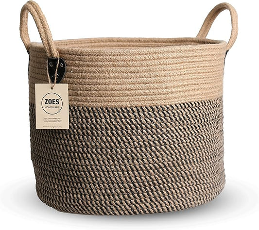 14"x12" Natural Jute Rope Woven Storage Basket with Handles for Plant, Blankets,Toys,Clothes,Shoes - Living Room Home Decor,Multifunctional Basket for Organizer,Picnic,Artificial Tree-HomvellaHome