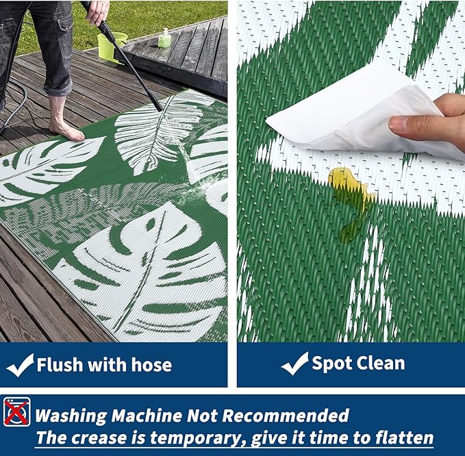 GAOMON Outdoor Rugs 9x18 Waterproof Patio Rug Outdoor Plastic Straw Rug Reversible Camping Mat, Portable RV Picnic Carpet with Bag & 4 Stakes, UV Resistant Outside Carpet for Deck Balcony, Green-HomvellaHome