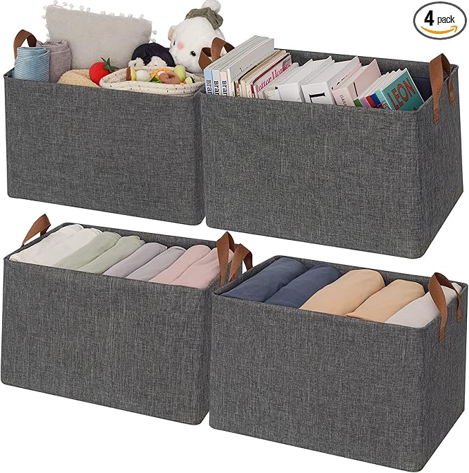 GRANNY SAYS Closet Storage Baskets, Collapsible Fabric Storage Bins with Metal Frame, Clothes Organizer Bins, Extra Large Baskets for Shelves, Dark Gray, 4-Pack-HomvellaHome