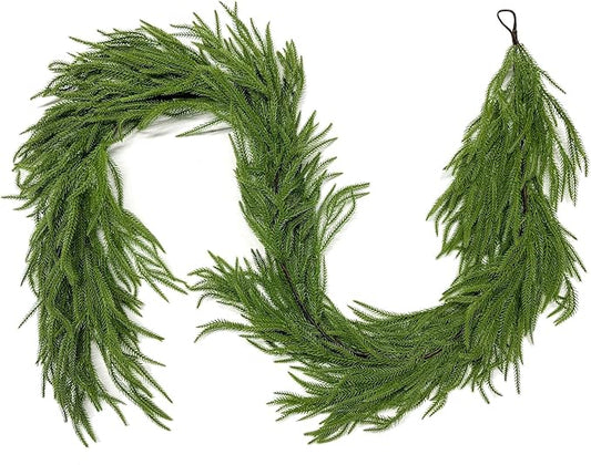 15FT Christmas Garlands Norfolk Pine Garland Real Touch Artificial Faux Greenery Garland for Holiday Indoor Outdoor Decor-HomvellaHome