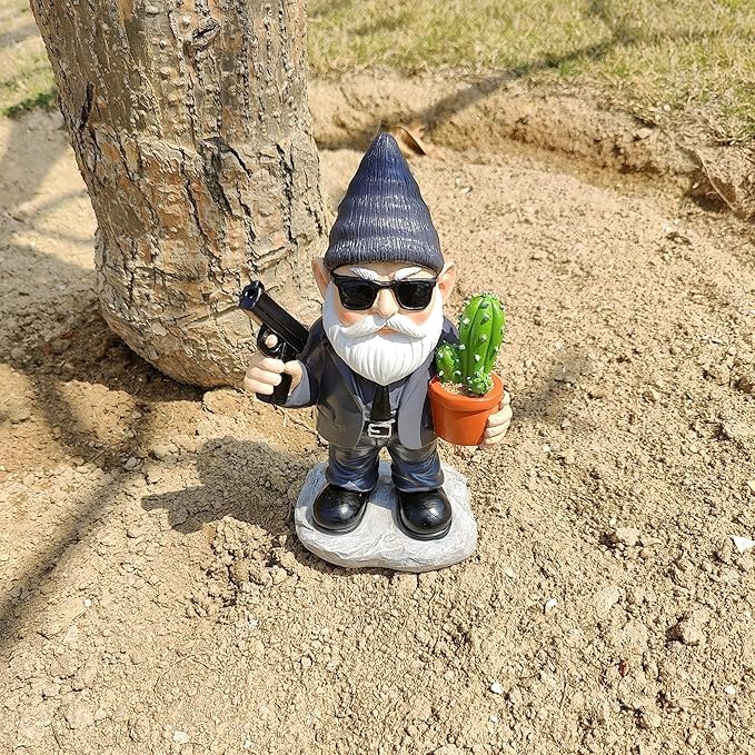 Gnome Decoration for Garden & Home - Professional Hitman Look Statue, Léon Inspired 8.7 Inch Resin Decor, Unique Outdoor Gift for Women/Men-HomvellaHome