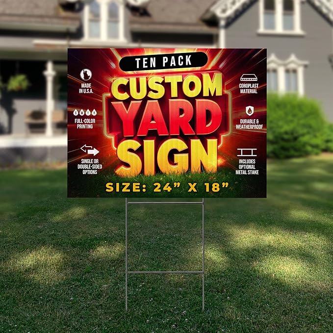 10 Pack 24"x18" Custom Yard Signs with Stakes, Personalized Yard Signs for Outdoors, Customized Full Color Print Corrugated Signs for Business-HomvellaHome