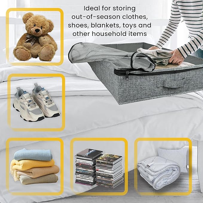 Gray Low Profile Under Bed Storage Containers 5 inches high, 33.8"x 17.7"x 5.1", Sturdy Underbed Shoe Storage Organizer, Foldable Fabric Under the Bed Storage Bins - Pack of 2-HomvellaHome