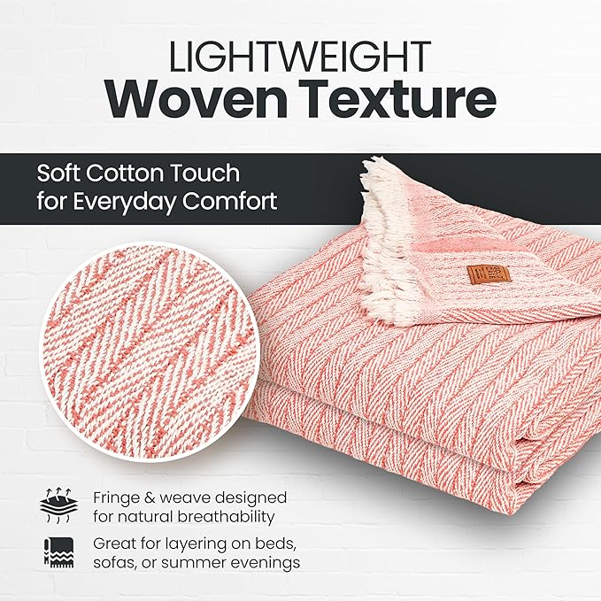 Gold Case Throw Blanket for Couch – 100% Recycled Turkish Cotton Blankets – Elegant Decorative Throw Blankets for Living Room Sofa – Woven Throws for Couch – Vintage Orange – 50x60 (Set of 2)-HomvellaHome