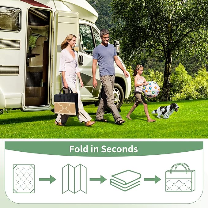 GENIMO 6' x 9' Outdoor Rug Waterproof for Patio Decor, Foldable Reversible Plastic Straw Area Rugs Mat for Camper, Outside Carpet for Rv, Deck, Porch, Picnic, Beach, Balcony, Brown & Beige-HomvellaHome