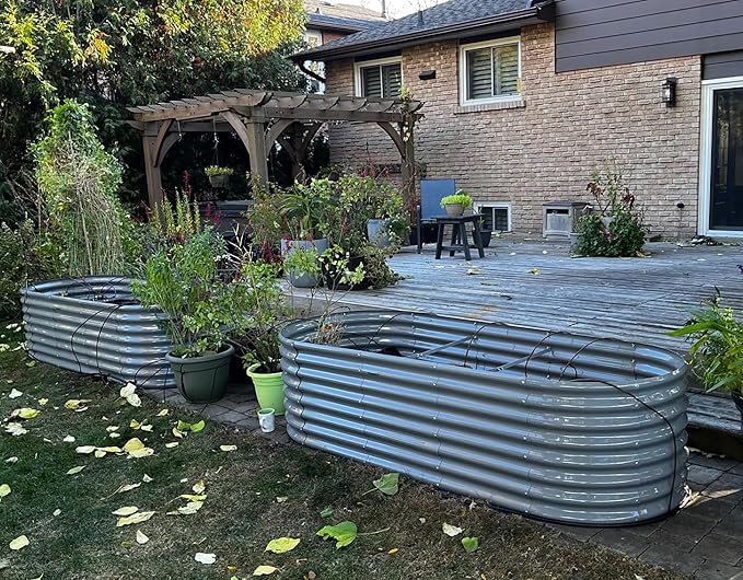 1 Pack 8x3x2FT Galvanized Raised Garden Bed Kit Oval Metal Ground Planter Box Outdoor Bottomless Planter Raised Beds for Vegetables Flowers Herbs Fruits, Gray-HomvellaHome
