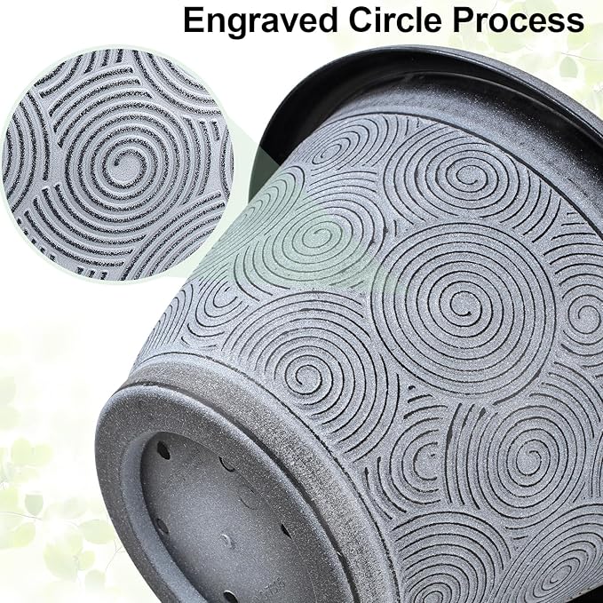 14 Inch Large Planter Pot for Plants Indoor Outdoor, 4 Pack Plastic Flower Pots with Drainage Hole & Tray, Modern Decorative Garden Pot with Saucer, Plant Container for House-HomvellaHome