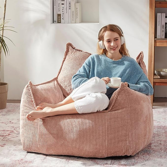 Giant Bean Bag Chair Sofa for Adults Teens, Comfy Corduroy Large Bean Bag Chairs with Armrests for Bedroom Living Room, Adult BeanBag Lazy Sofa Couch Chairs with Filler Included-HomvellaHome