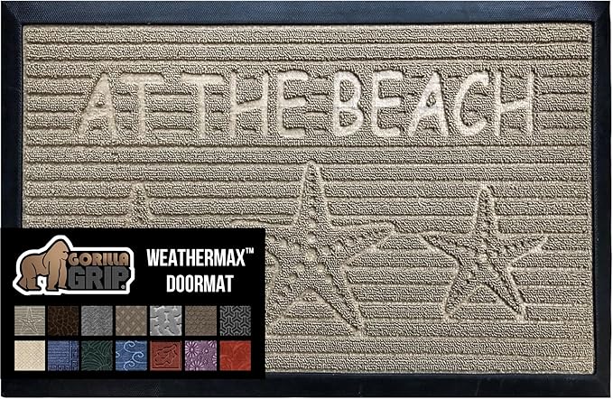 GORILLA GRIP 100% Waterproof All-Season WeatherMax Doormat, 47x35, US Designed Natural Rubber, Stain and Fade Resistant, Low Profile Indoor Outdoor Door Mats, Easy Clean Patio Mat, Sand Beach-HomvellaHome