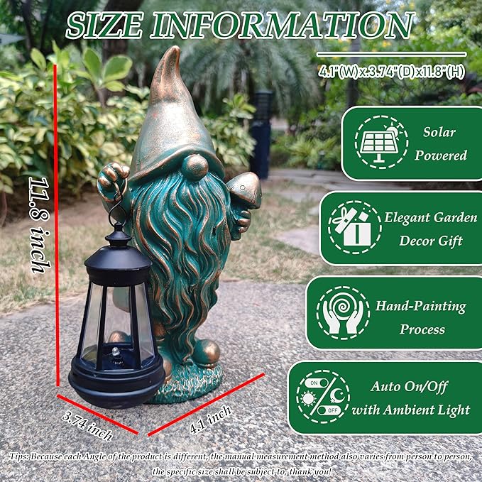 Gnomes Garden Statue Outdoor Décor with Solar Lights Lantern,Gnome Solar Light Figurines Outside Decorations for Yard，Lawn Patio, Balcony, Unique Housewarming Gifts-HomvellaHome