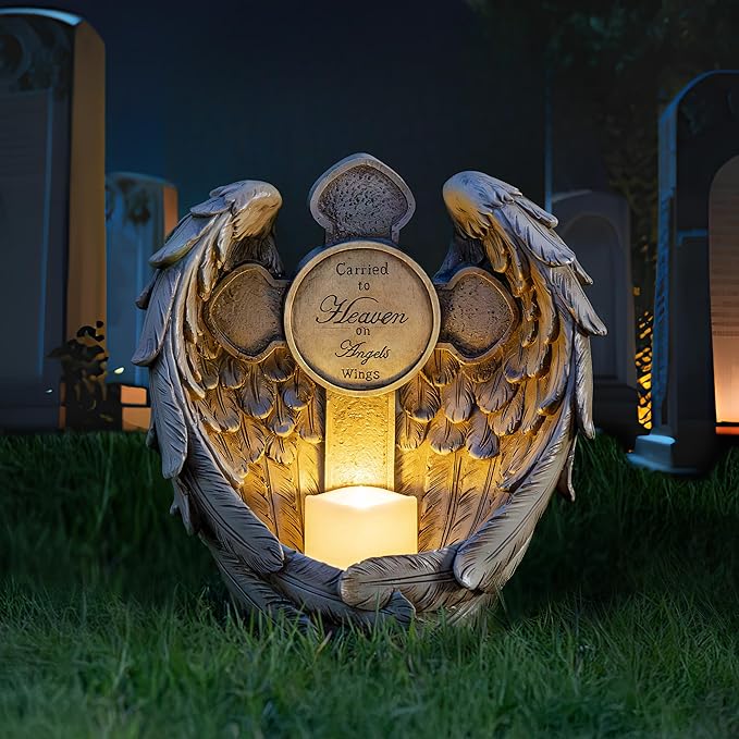12" Solar Angel Wing Cross Garden Lights, Waterproof Memorial Grave Decorations Sympathy Gifts for Cemetery Outdoors Lawn Yard Home Patio Decor-HomvellaHome