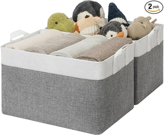 GRANNY SAYS Storage Baskets for Shelves, Closet Organizer Bins, Clothes Storage Bins with Metal Frame, Extra Large Baskets for Organizing and Storage, Collapsible, Gray&White, 2-Pack-HomvellaHome