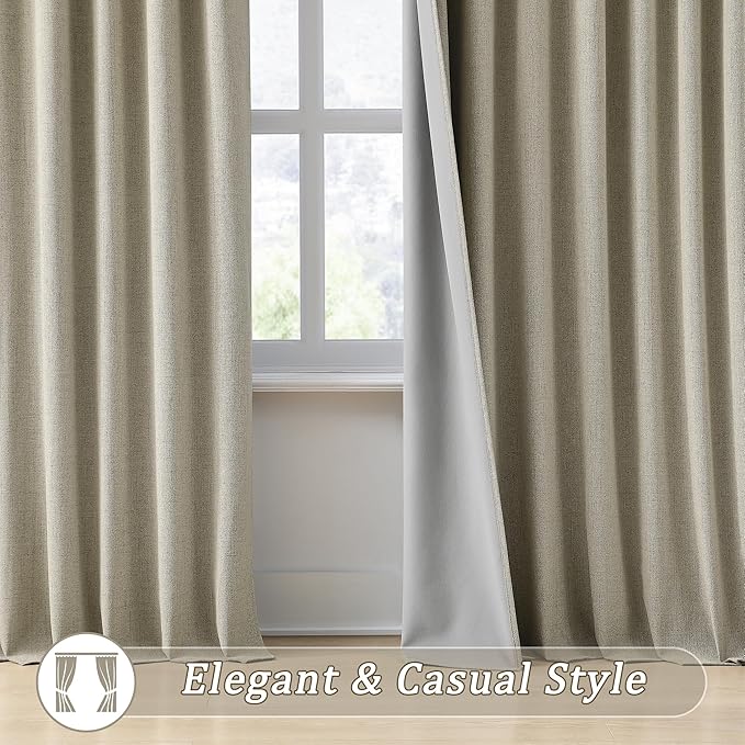 102 Inch Long Blackout Linen Blend Curtains 2 Panels,70 Wide Back Tab Pinch Pleated Look Window Drapes with Hooks,Track System Curtain Panels for Sliding Door Modern Farmhouse 70x102 Light Taupe-HomvellaHome