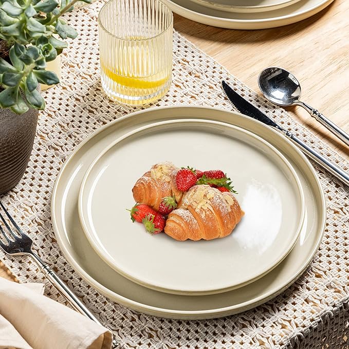 GBHOME Ceramic Dinnerware Sets for 4, 12 Pieces Stoneware Plates and Bowls Sets, Scratch Resistant Dishes, Dishwasher & Microwave Safe, Reactive Glaze-Vanilla color-HomvellaHome