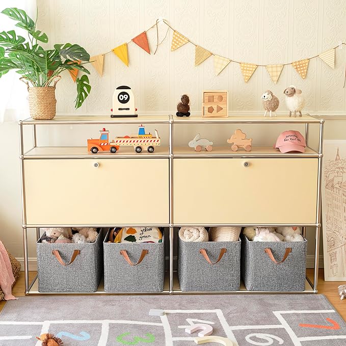 GRANNY SAYS Closet Storage Baskets, Collapsible Fabric Storage Bins with Metal Frame, Clothes Organizer Bins, Extra Large Baskets for Shelves, Gray, 4-Pack-HomvellaHome