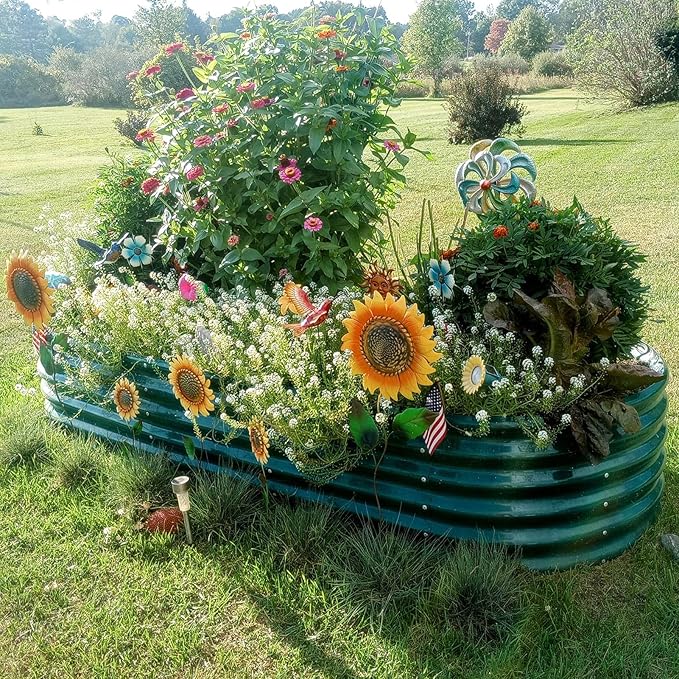 1 Pack 8x3x1.5FT Galvanized Raised Garden Bed Kit Oval Metal Ground Planter Box Outdoor Bottomless Planter Raised Beds for Vegetables Flowers Herbs Fruits, Green-HomvellaHome