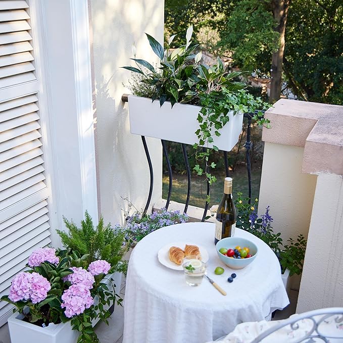 Glowpear Self Watering Railing Planter Box - 23.6", White - UV Stable, Scalable Plant Pot with Water Gauge, Indoor Outdoor for Vegetables, Flowers, Herbs, and Succulents-HomvellaHome