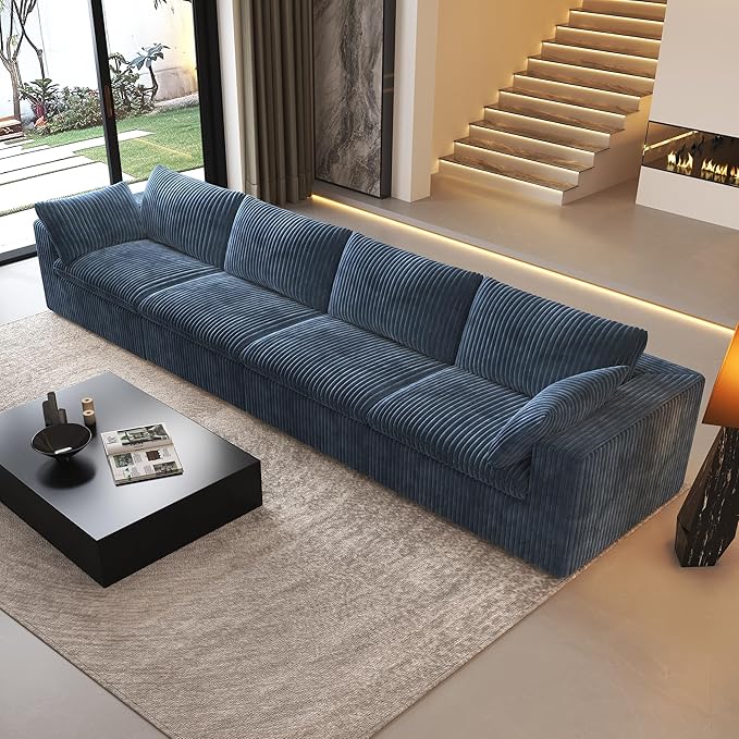 157.5" 4-Seater Cloud Sofa,Modular Sectional Couch,Modern Deep Seat Upholstered Couches with Plush Corduroy Fabric for Living Room Furniture,Bedroom and Apartment,No Assembly Required,Blue-HomvellaHome