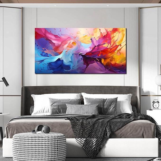 GUGIKA Abstract Wall Art for Living Room, Colorful Canvas Wall Decor for Bedroom, Picture Print, Size 48x24 Inches-HomvellaHome