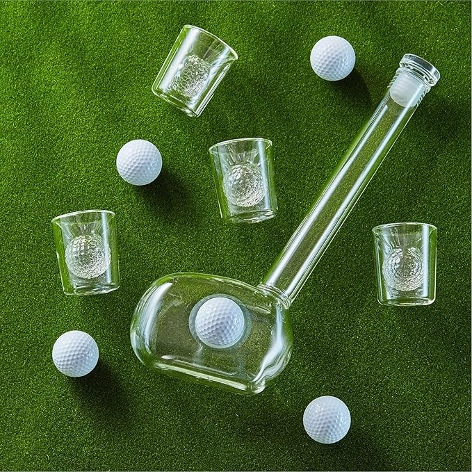 Golf Whiskey Decanter Set with 4 Golf Ball Shot Glasses, Unique Golf Gifts for Men Women, 750ml Golf Themed Liquor Dispenser, Golf Club Drink Dispenser for Bourbon, Scotch, Vodka, Tequila-HomvellaHome