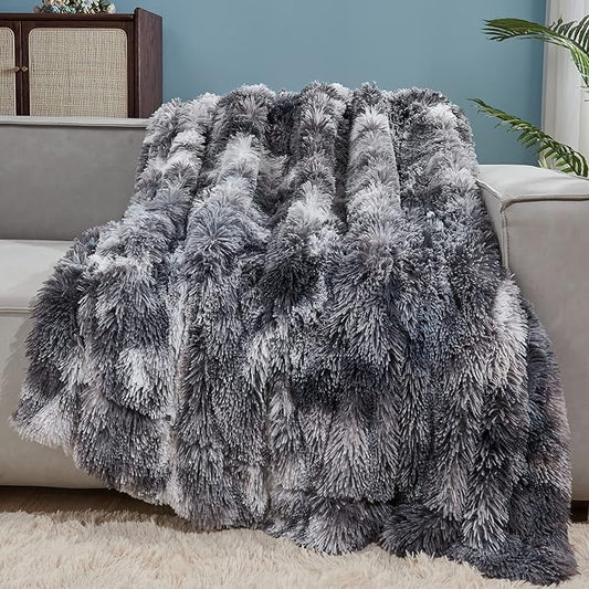GONAAP Fuzzy Faux Fur Throw Blanket Twin Size Tie-dye Marble Black Super Soft Cozy Plush Fuzzy Shaggy Blanket for Couch Sofa Bed (Tie-dye Marble Black, Twin(60"x80"))-HomvellaHome