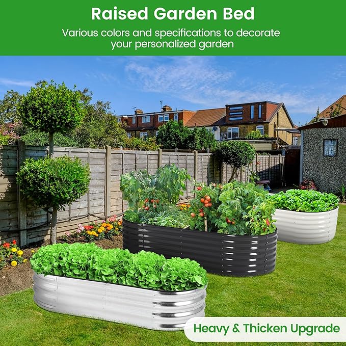 2 Pcs 4.5x2x1ft Oval Raised Garden Bed, Galvanized Raised Beds,Open-Ended Base Metal Raised Planter Beds,Planter Raised Boxes for Vegetables, Flowers,Tool-Free Asse,Rubber Edge-HomvellaHome
