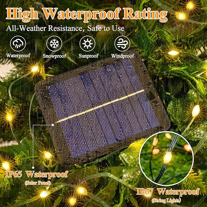 2 Pack Solar String Lights Total 480LED 158FT, IP67 Waterproof String Lights for Outside with 8 Modes, Upgraded Solar Panel Fairy Lights for Garden Party Wedding Decorations (Warm White)-HomvellaHome