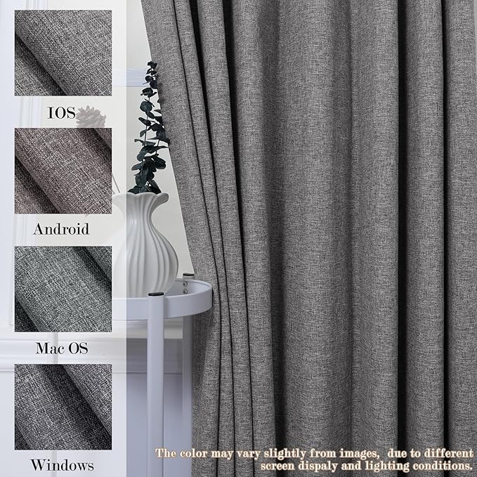 Gray Pinch Pleat 100% Blackout Drapes Linen Blend, Room Divider, Room Darkening, Energy Saving, Furniture Protecting, Light Blocking Extra Wide Privacy Curtains, 240Wx84L, 1 PC-HomvellaHome