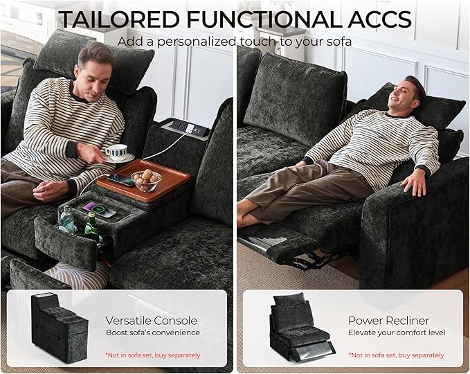 124.8'' Oversized Modular Sofa Comfy Cloud Couch with Storage, Extra Wide Sectional Sofa for Living Room, Covers Washable, 3-Seater, Chenille, Black-HomvellaHome