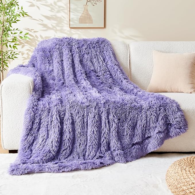 GONAAP Fuzzy Faux Fur Throw Blanket Lavender Super Soft Cozy Plush Fuzzy Shaggy Blanket for Couch Sofa Bed (Lavender, Throw(50"x60"))-HomvellaHome