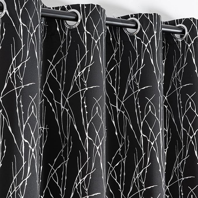 Grommets Blackout Long Window Curtains Black Silver-52W*84L 2PCS Drapes for Bedroom-HomvellaHome