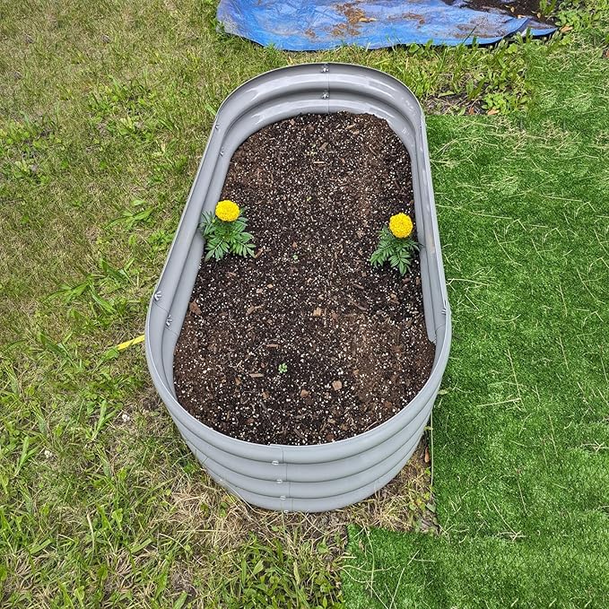 2 Pack 4x2x1FT Galvanized Raised Garden Bed Kit Oval Metal Ground Planter Box Outdoor Bottomless Planter Raised Beds for Vegetables Flowers Herbs Fruits, Green-HomvellaHome