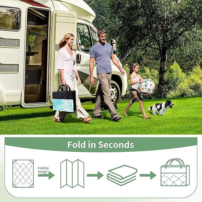 GENIMO Outdoor Rug 8' x 10' Waterproof for Patios Clearance, Reversible Outdoor Plastic Straw Camping Rug Carpet, Large Area Rugs Mats for RV, Camper, Deck, Balcony, Porch, Beach, Aqua Blue&White-HomvellaHome