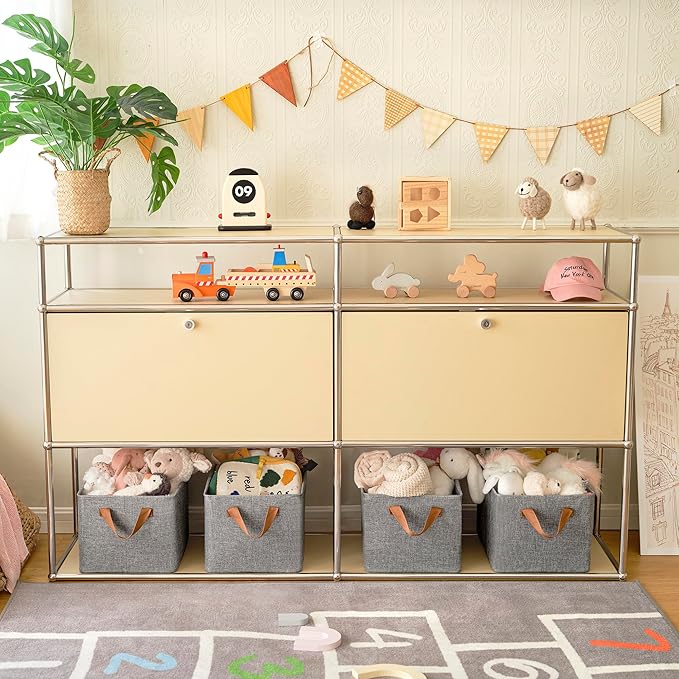 GRANNY SAYS Closet Storage Baskets, Collapsible Fabric Storage Bins with Metal Frame, Clothes Organizer Bins, Large Baskets for Shelves, Gray, 4-Pack-HomvellaHome