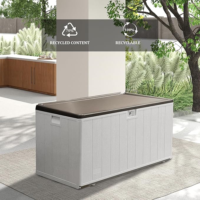 110 Pro Gallon Resin Deck Box, Waterproof Outdoor Storage Bin for Patio, Poolside, and Garden, Lockable & UV-Resistant, Ideal for Small Spaces, Coffee-HomvellaHome