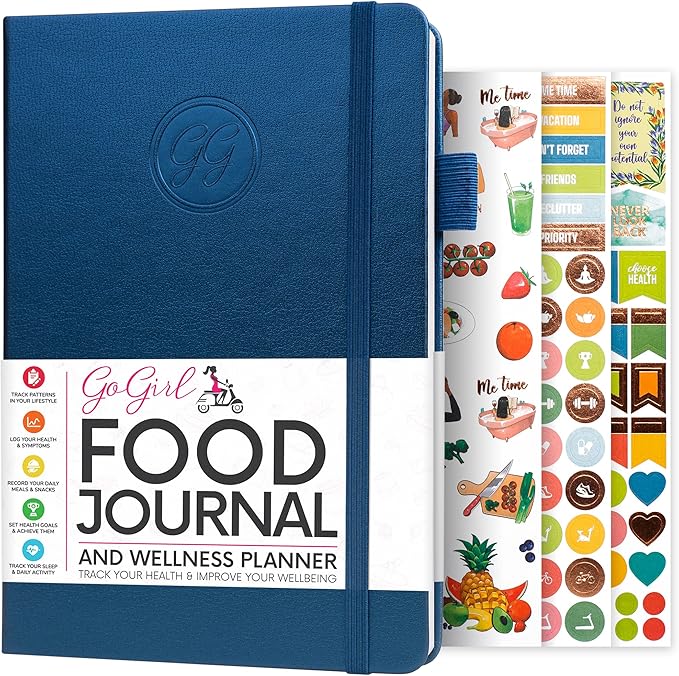 GoGirl Food Journal & Wellness Planner –– Diet & Fitness Diary – Nutrition Journal with Meal, Exercise & Weigh Loss Tracker, A5 (Mystic Blue)-HomvellaHome