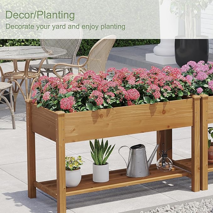GHWIE Raised Garden Bed with Shelf,Elevated Wooden Planter Box with Legs,Garden Planter for Backyard, Patio, Balcony-HomvellaHome