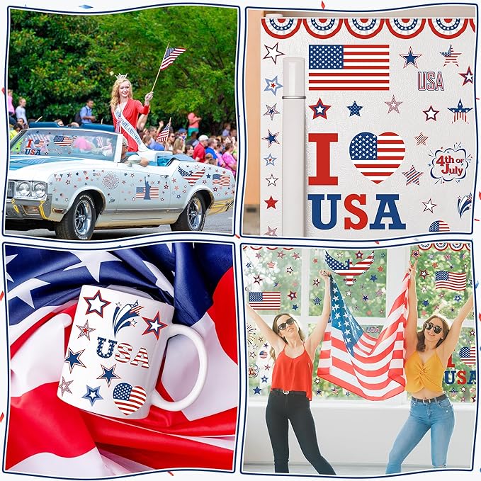 158 Pcs 4th of July Window Clings, 9 Sheets Patriotic Window Clings Decals, Watercolor Double-Sided American Flag Stars Firework Window Stickers for Independence Day Parade Veterans Memorial Day Decor-HomvellaHome