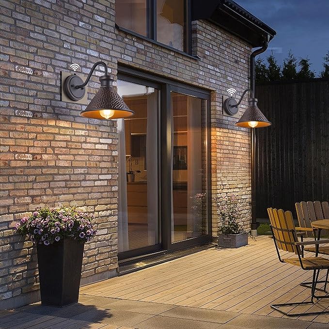 2 Pack Dusk to Dawn Outdoor Wall Light Fixtures Photocell Sensor, Exterior Sconce Light with Cast Hammered Aluminum Shade, Outside Wall Mount Lamp for House Patio Garage Entryway Doorway-HomvellaHome